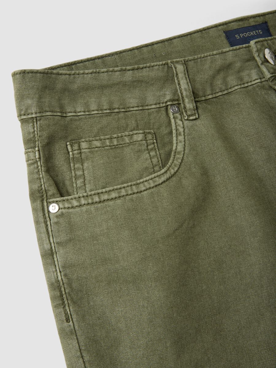 Green linen and cotton-blend five-pocket Bermuda shorts_6