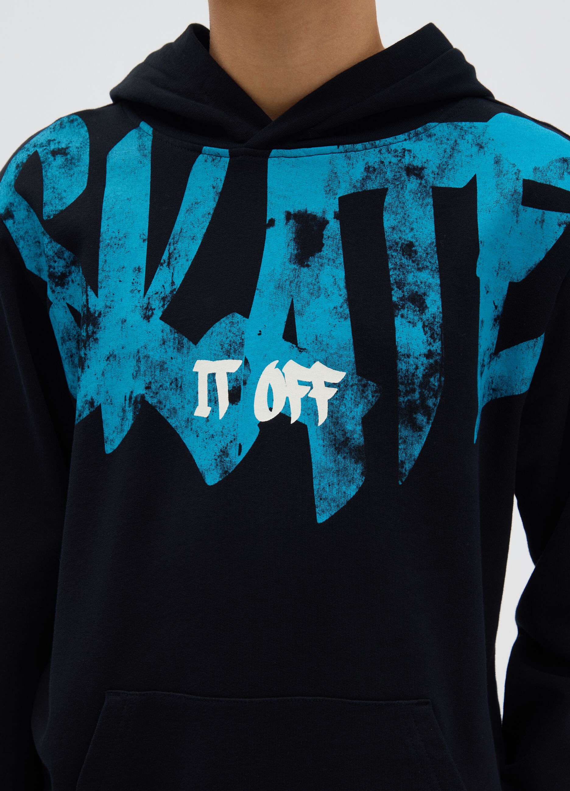 French terry sweatshirt with "Skate it OFF" and hood