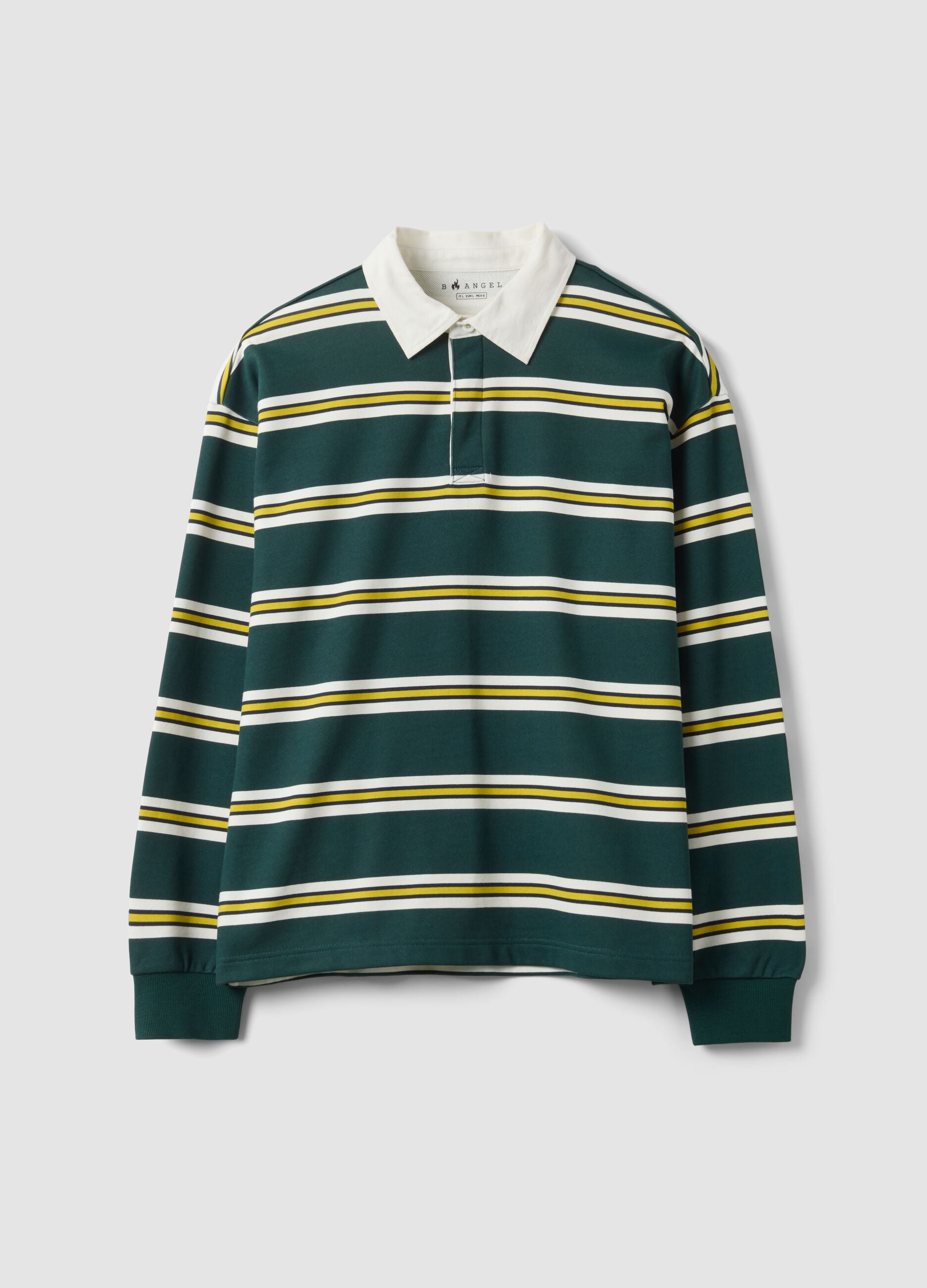 Polo verde e gialla in puro cotone a righe regular fit