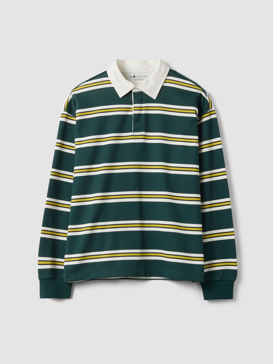 Polo verde e gialla in puro cotone a righe regular fit_0