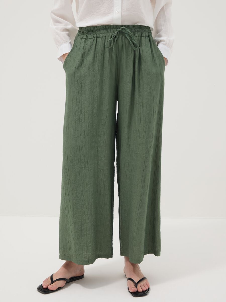 Green viscose-blend palazzo trousers_1