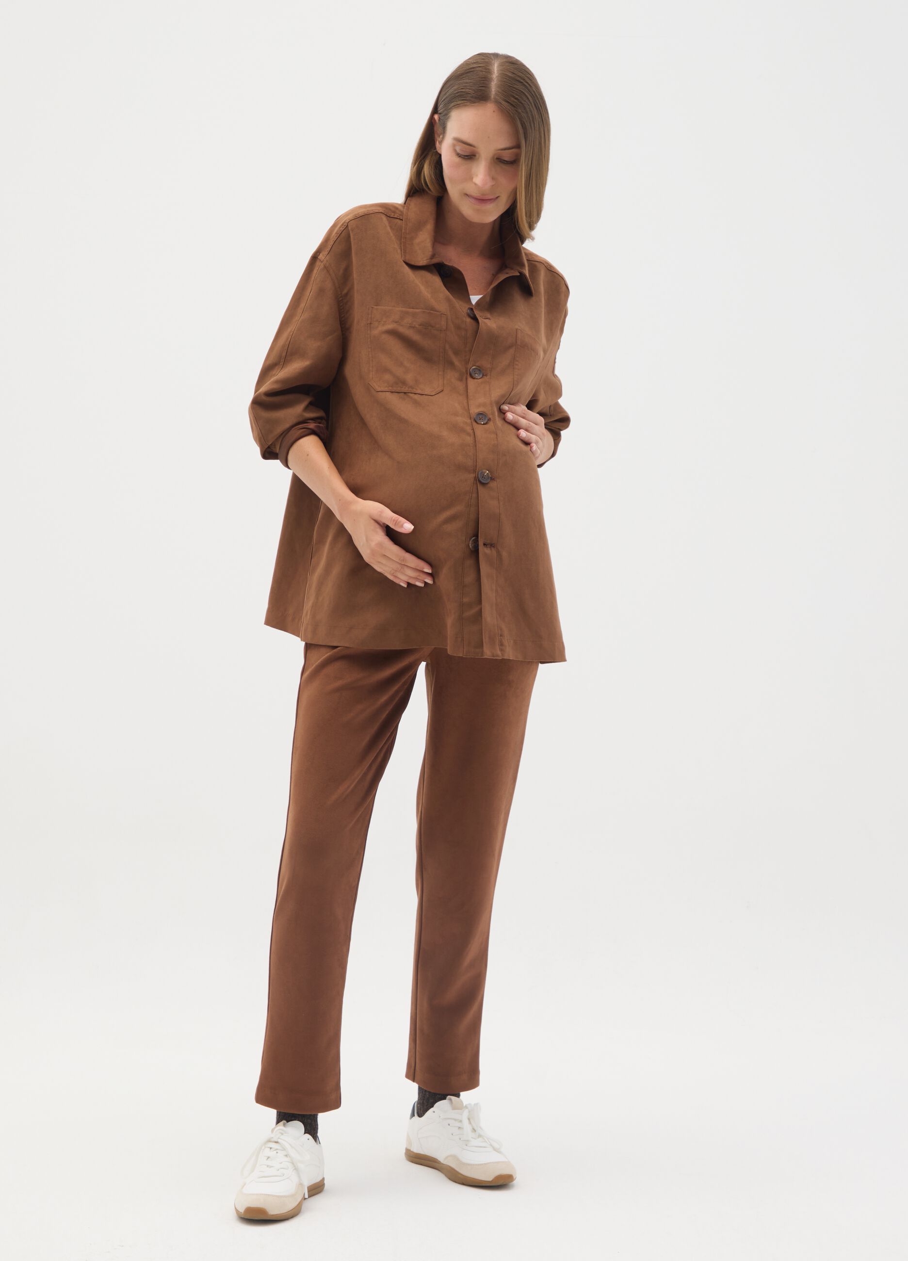 Pantaloni premaman elasticizzati scamosciati marroni 