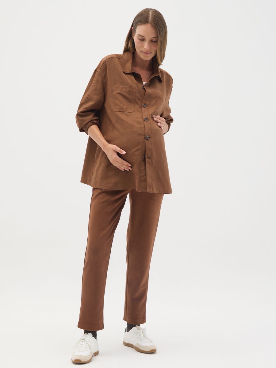 Pantaloni premaman elasticizzati scamosciati marroni _0