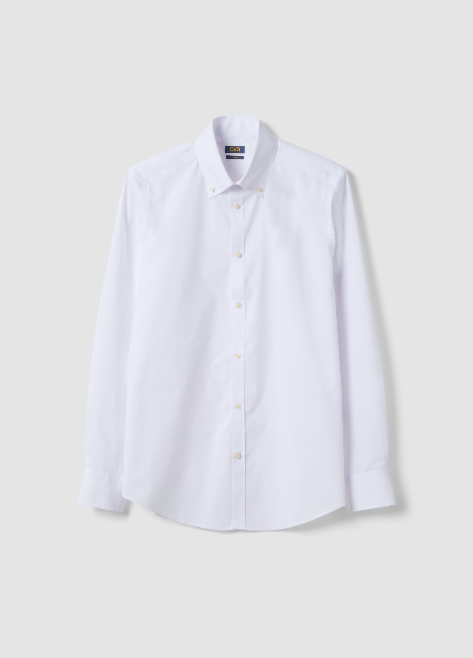 White slim-fit shirt with button-down collar
