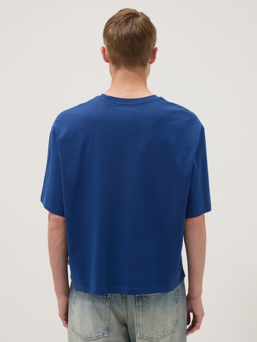 T-shirt blu a maniche corte in puro cotone_3