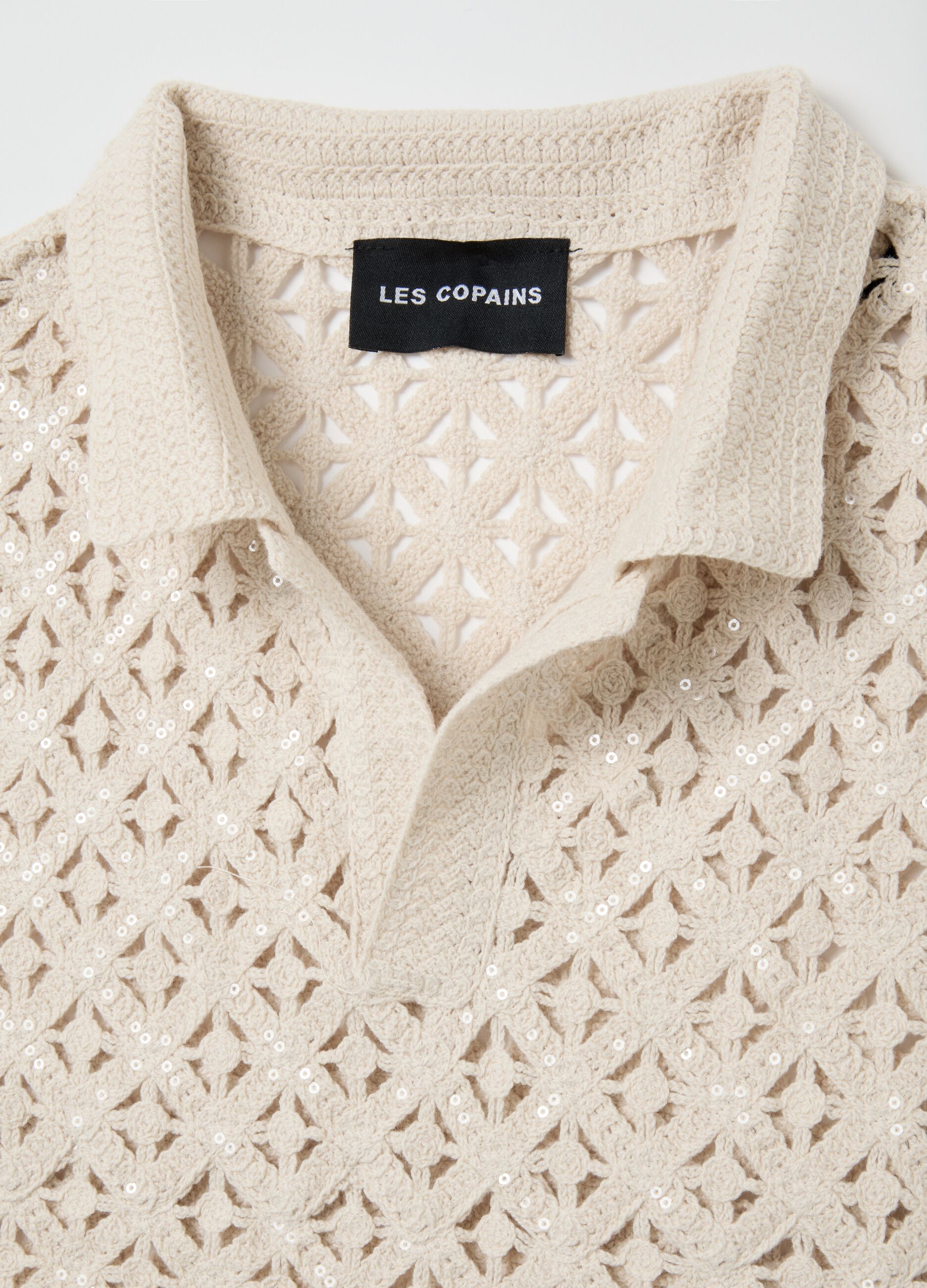 Beige fitted women's top in cotton blend with sequins