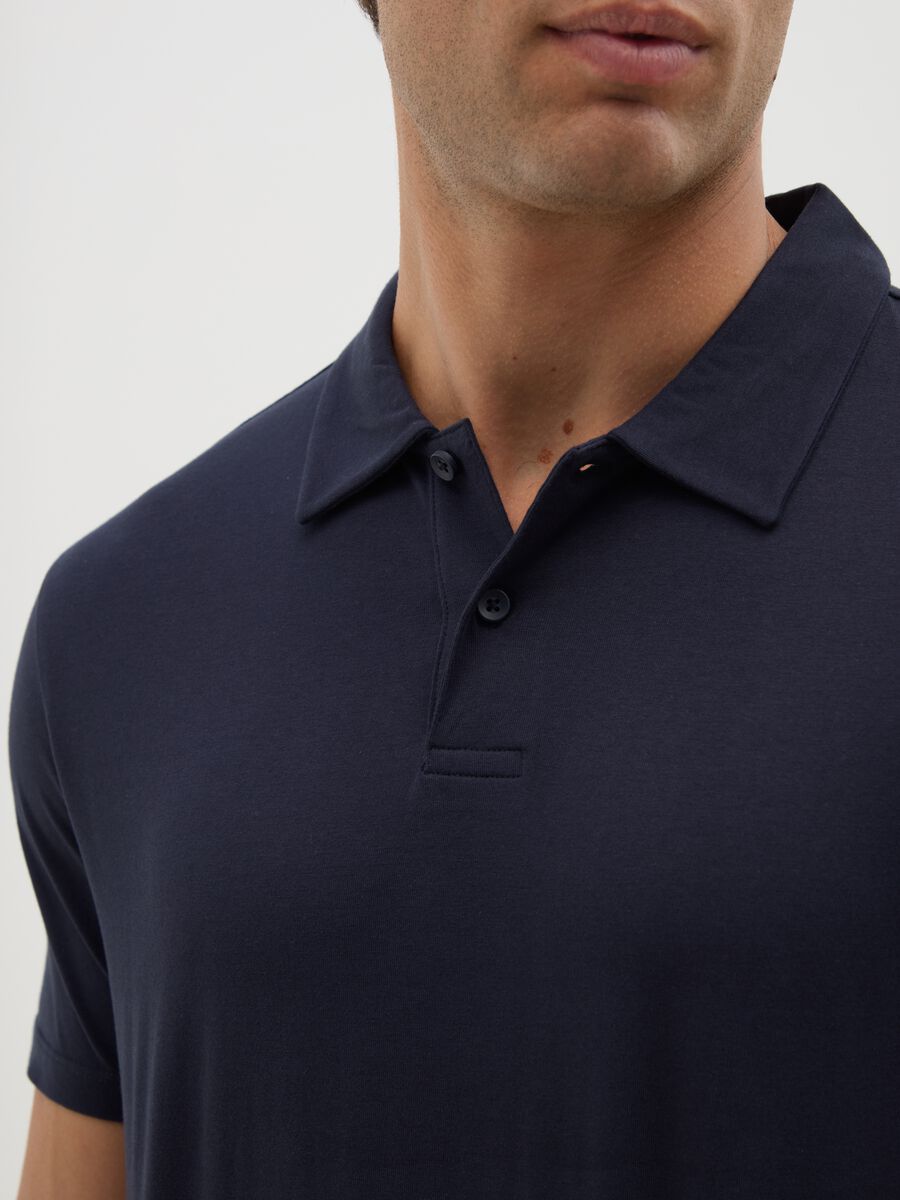 Men's blue regular fit pure cotton polo shirt_2