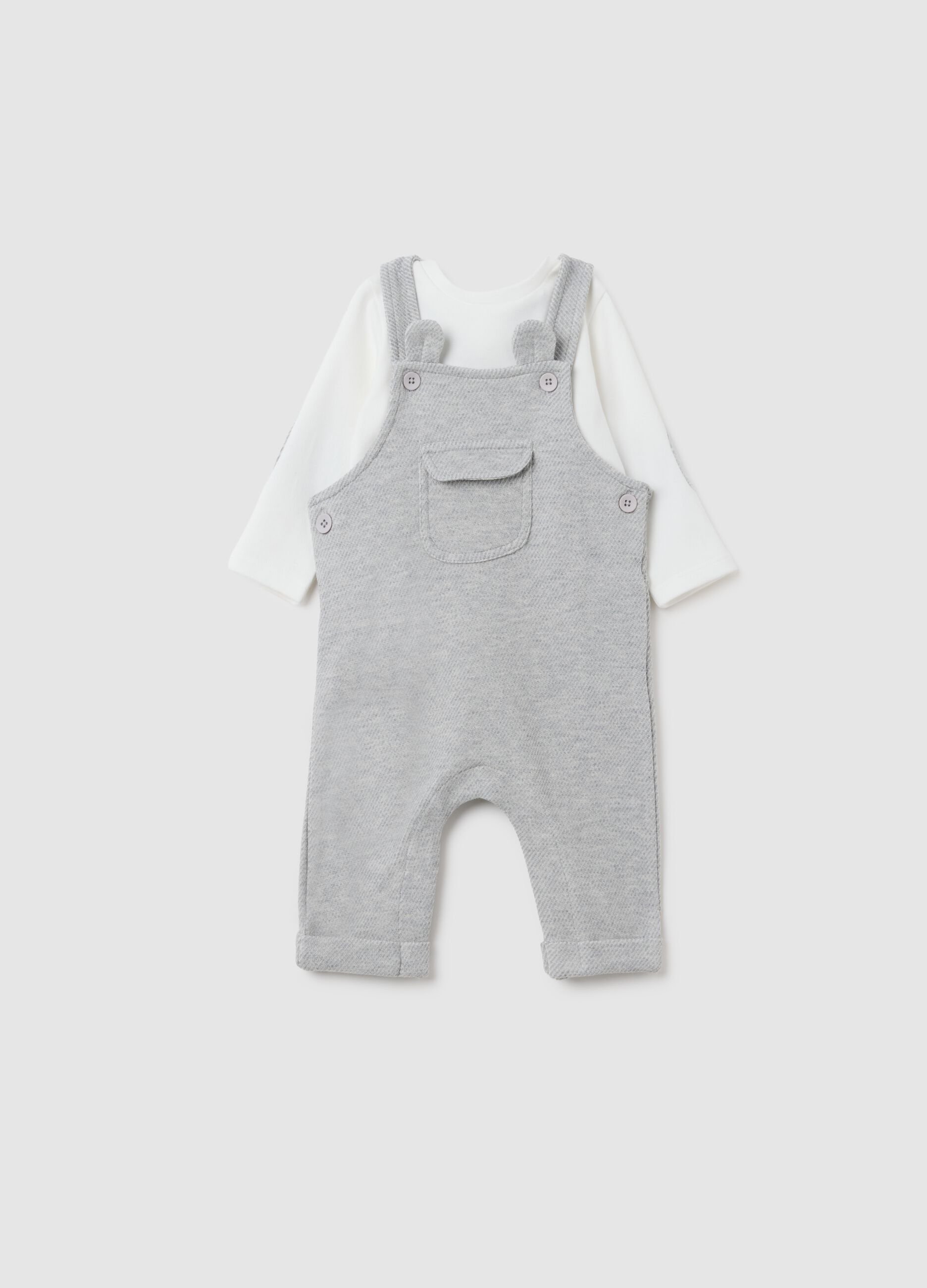 Grey fleece baby dungarees