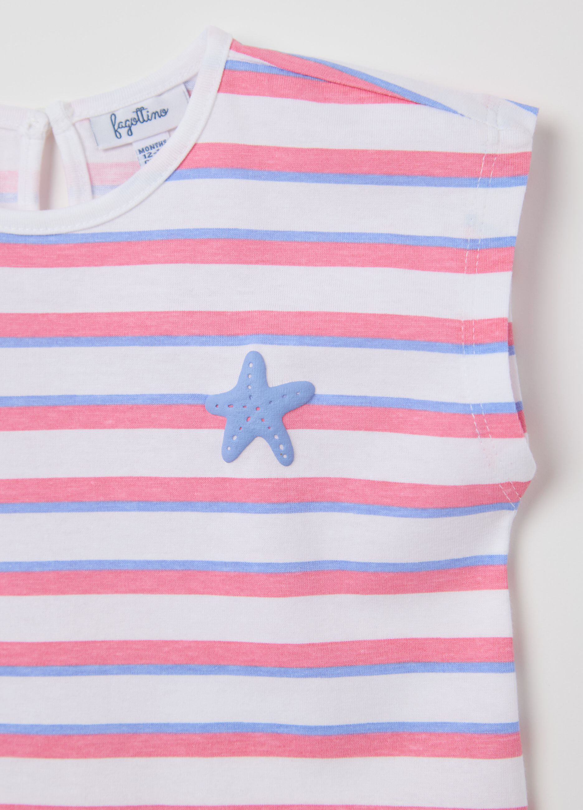 Purple and pink striped cotton T-shirt with print