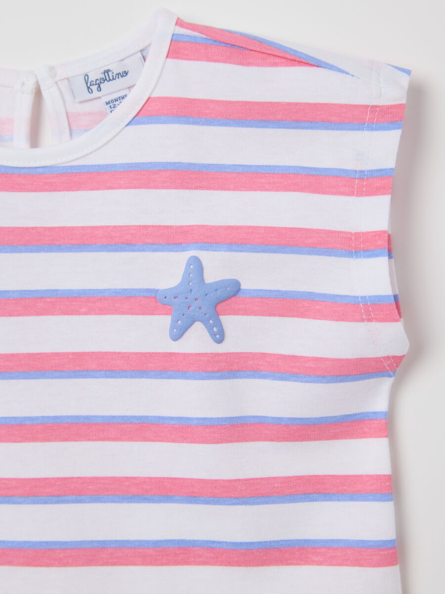 Purple and pink striped cotton T-shirt with print_2