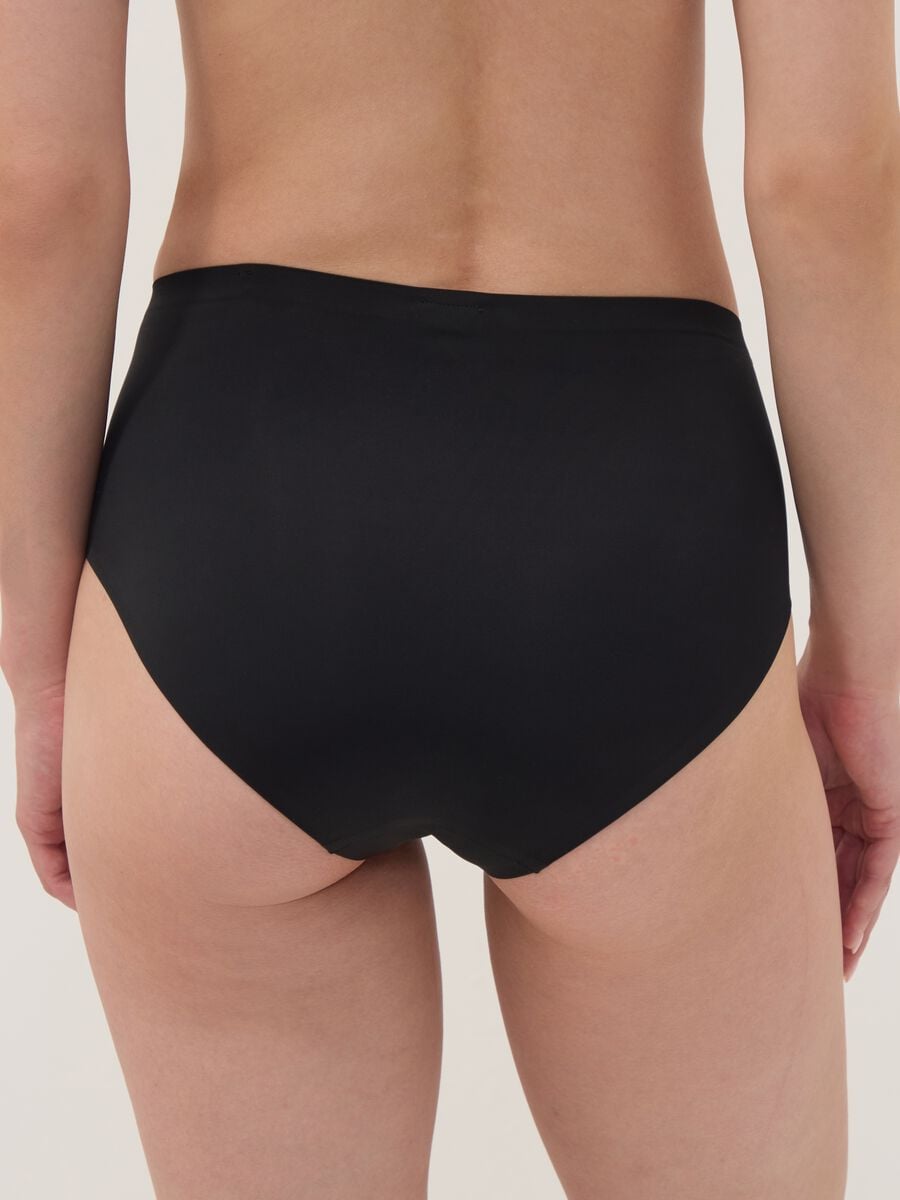 Black high-waisted Brazilian briefs in stretch fabric with a shaping effect_2