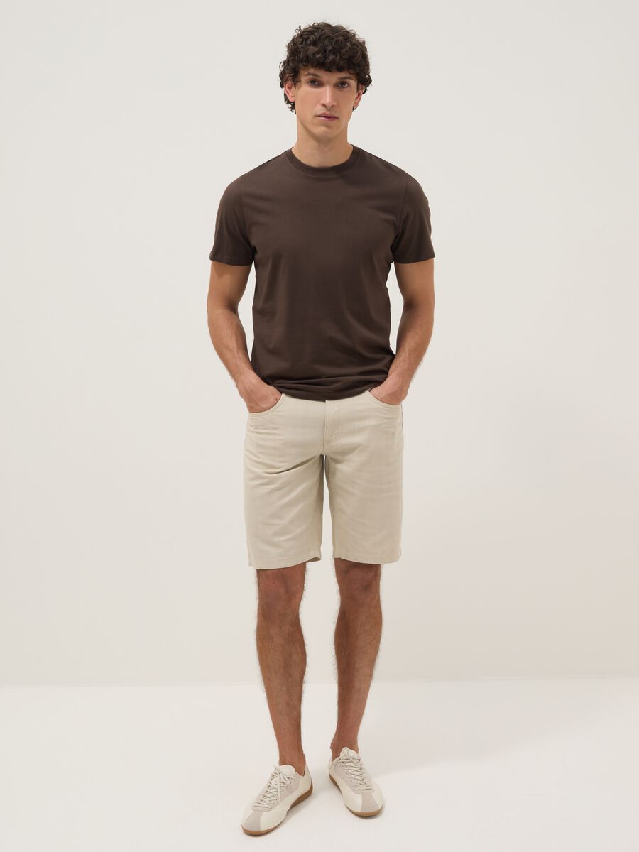 Beige pure cotton regular-fit Bermuda shorts_0