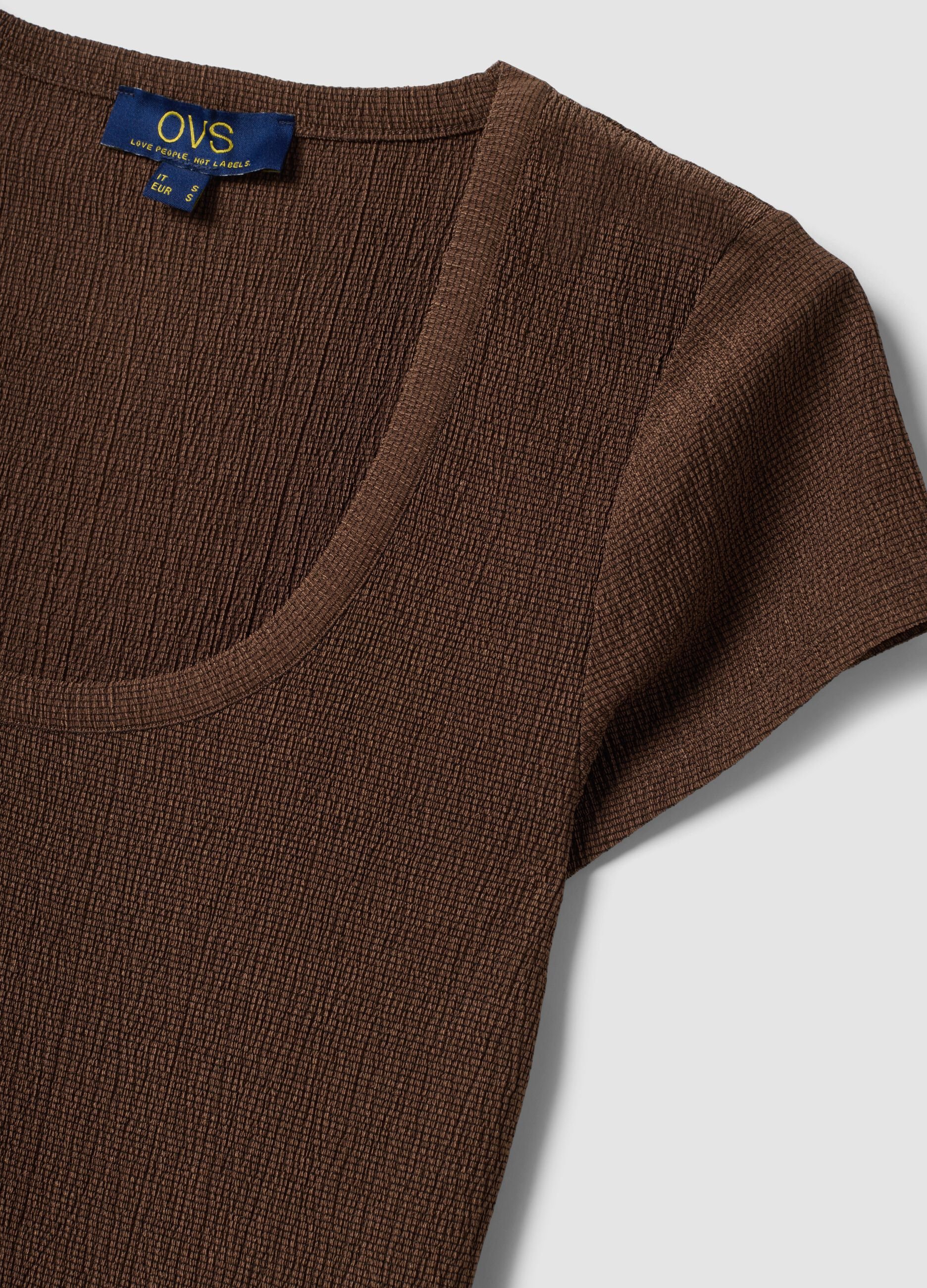 Brown stretch-fabric T-shirt