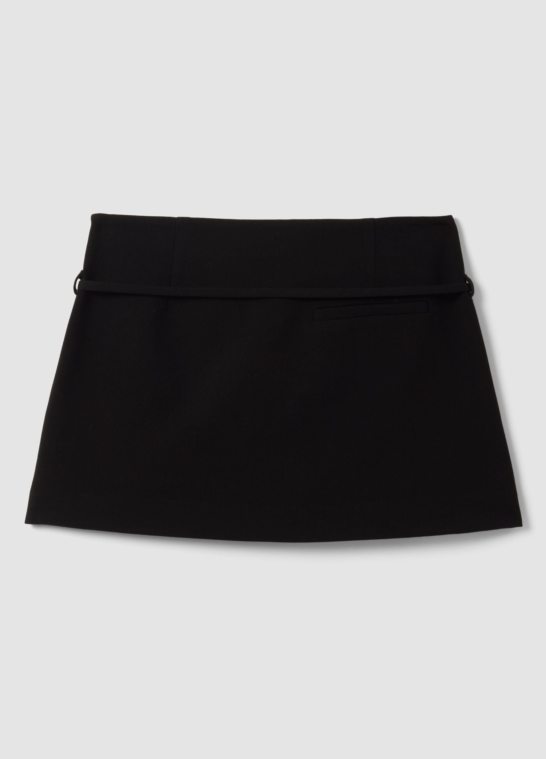 Black stretch viscose mini skirt with belt