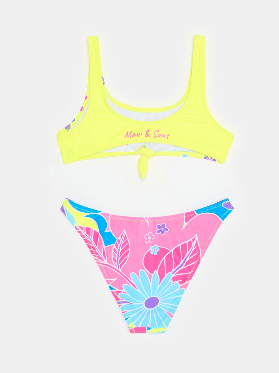 Bikini floreale con nodo e stampa logo_1