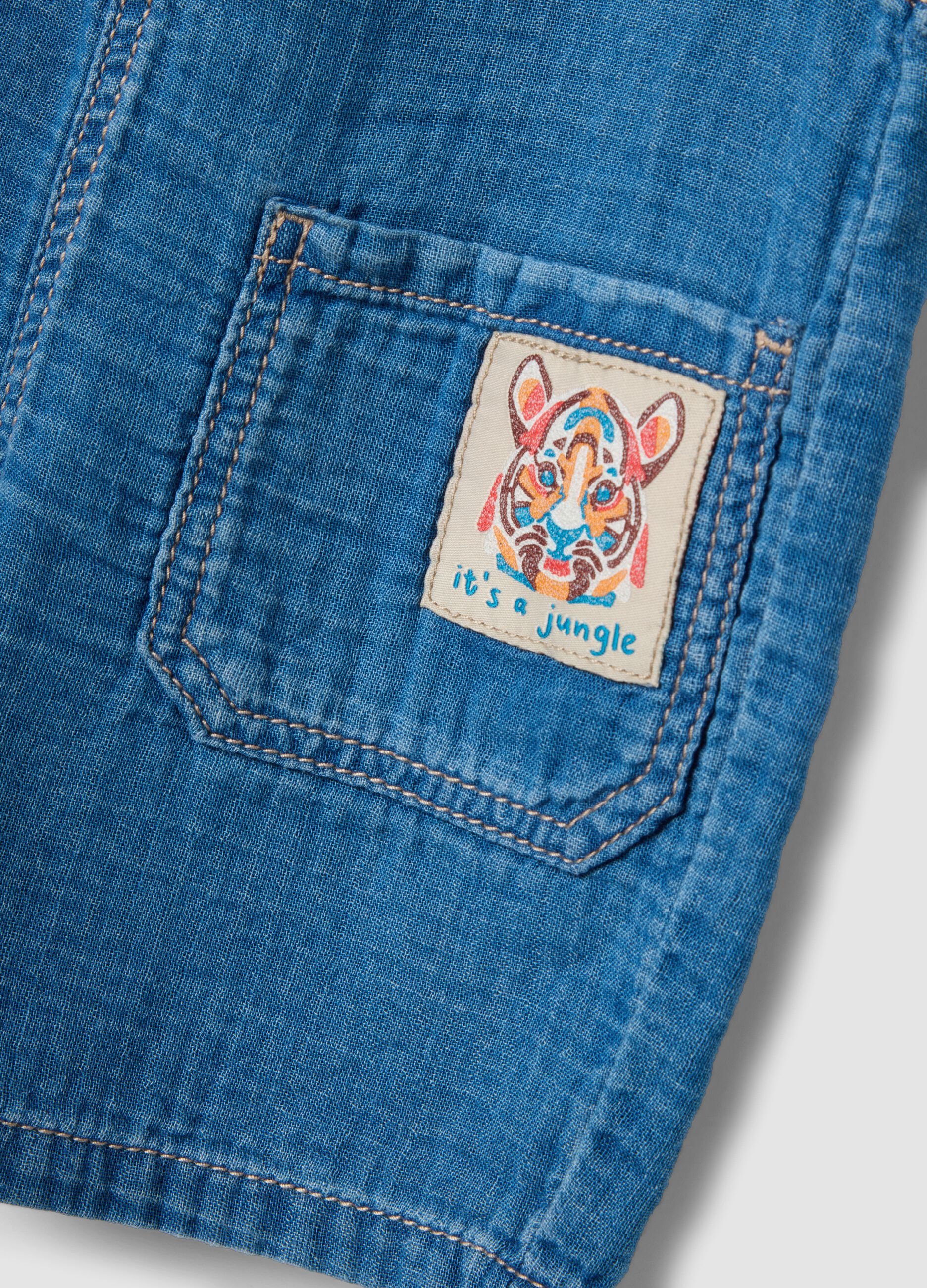 Blue pure cotton short dungarees for baby boy, regular fit