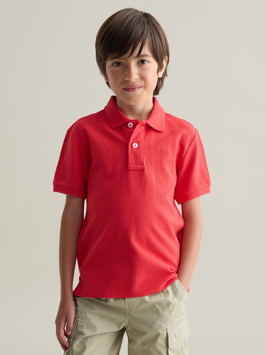 Kids' red mercerised cotton polo_0