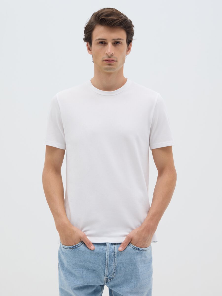 Men's white regular fit stretch cotton t-shirt_0
