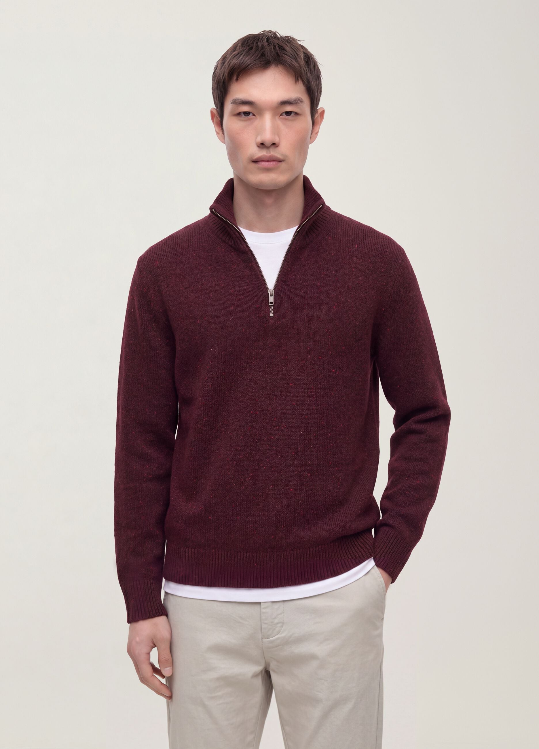 Maglia rossa Half zip in misto cotone e lana