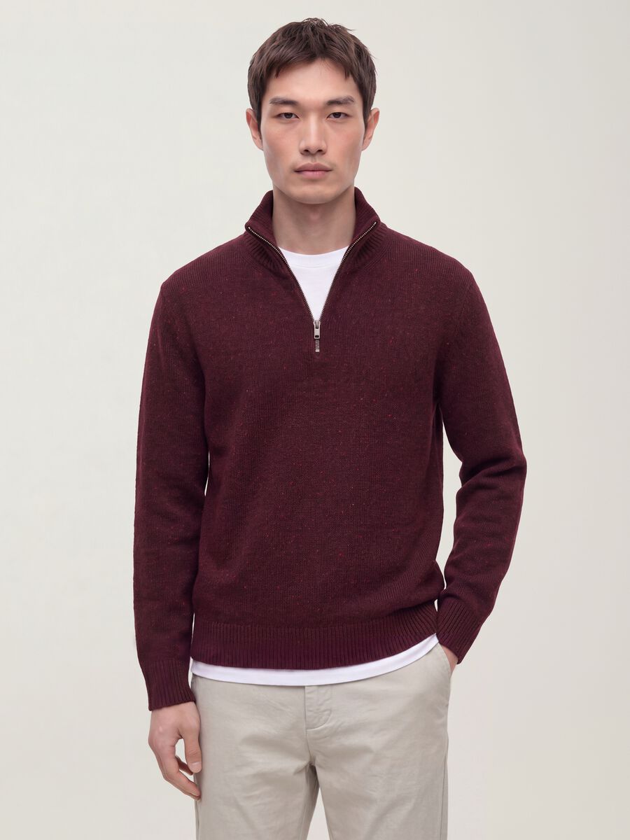 Maglia rossa Half zip in misto cotone e lana_0