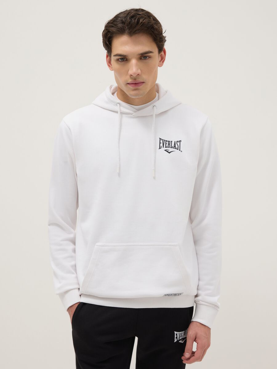 White regular fit cotton blend hoodie with Everlast logo_0