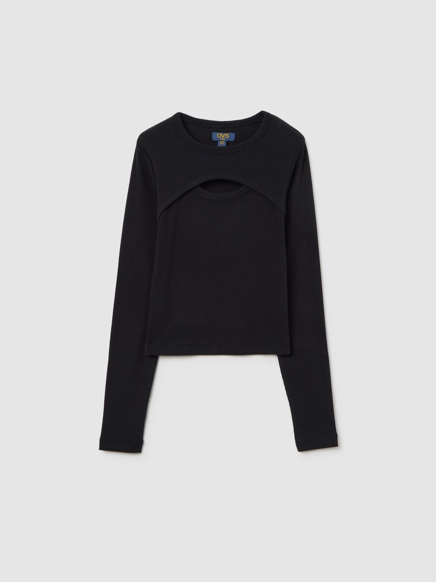 Girls' Black Stretch Cotton Regular Fit T-Shirt_0