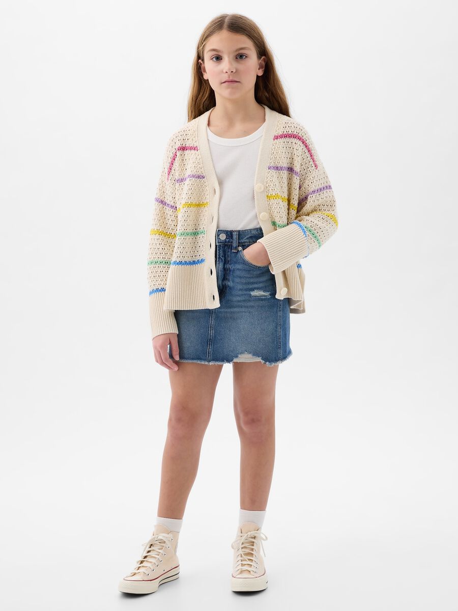 Cardigan with multicoloured striped pointelle stitch_0