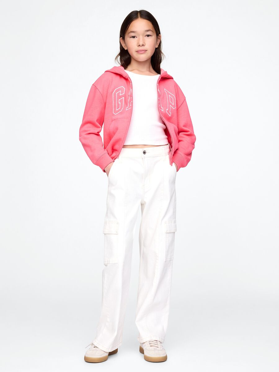 Felpa in misto cotone rosa da ragazza regular fit con zip e cappuccio_1