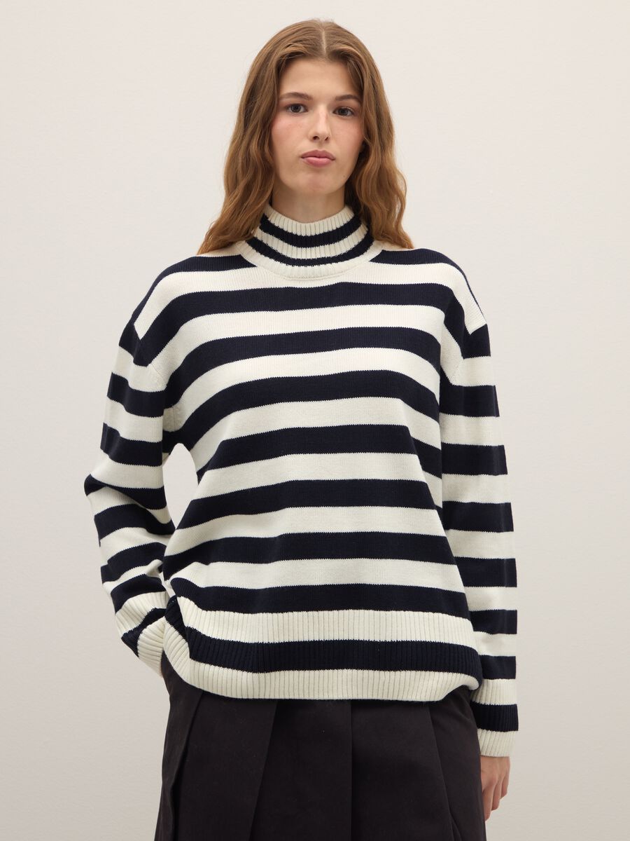 Multicolour striped high-neck oversized jumper_0