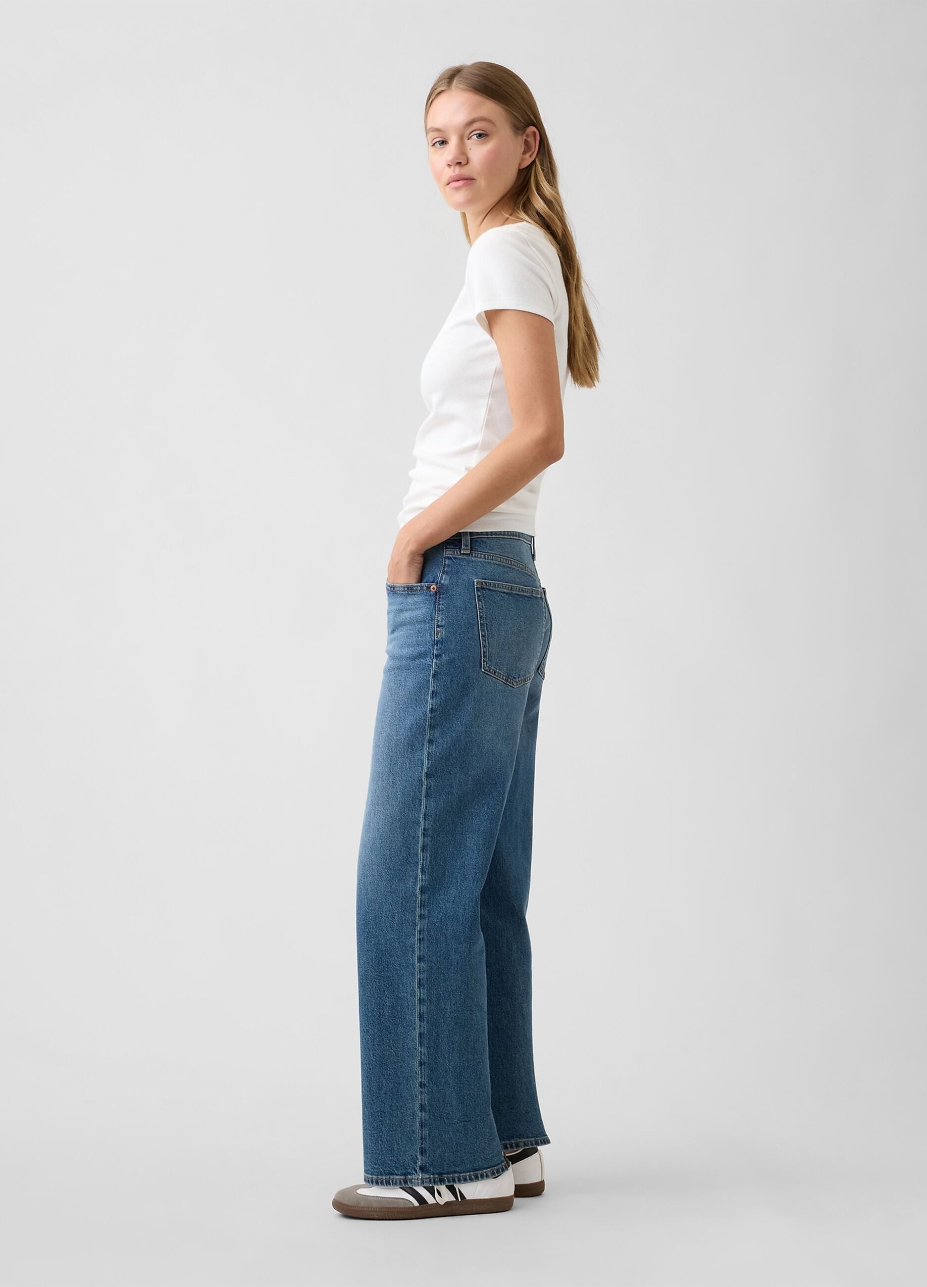 Stretch cotton wide-leg denim jeans