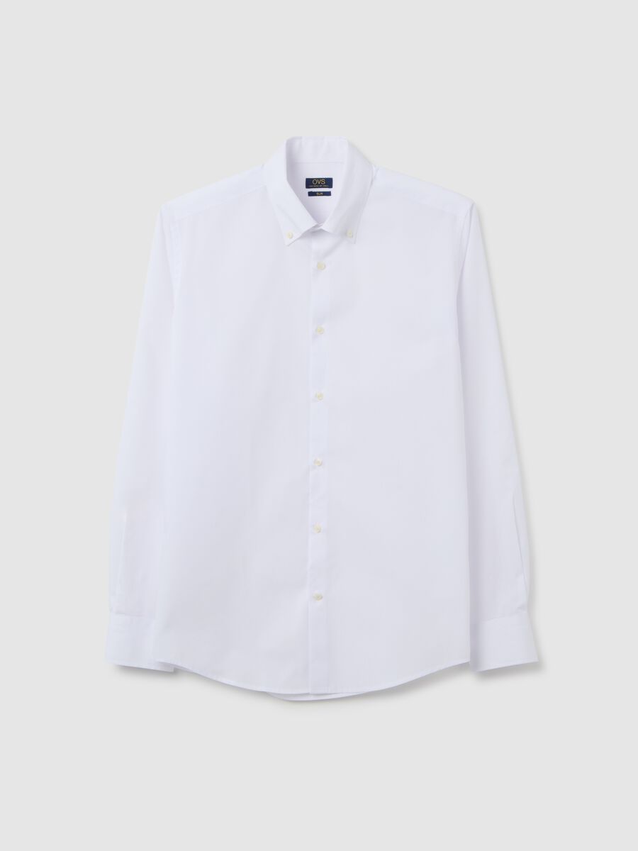 White Cotton Blend Slim Fit Easy Iron Shirt_0