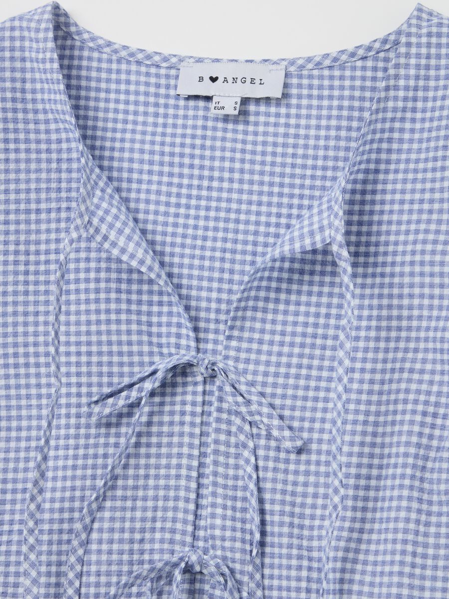 Check seersucker blouse with laces_5