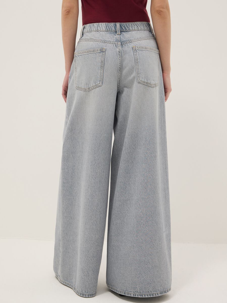 Pure grey denim cotton wide leg jeans_2
