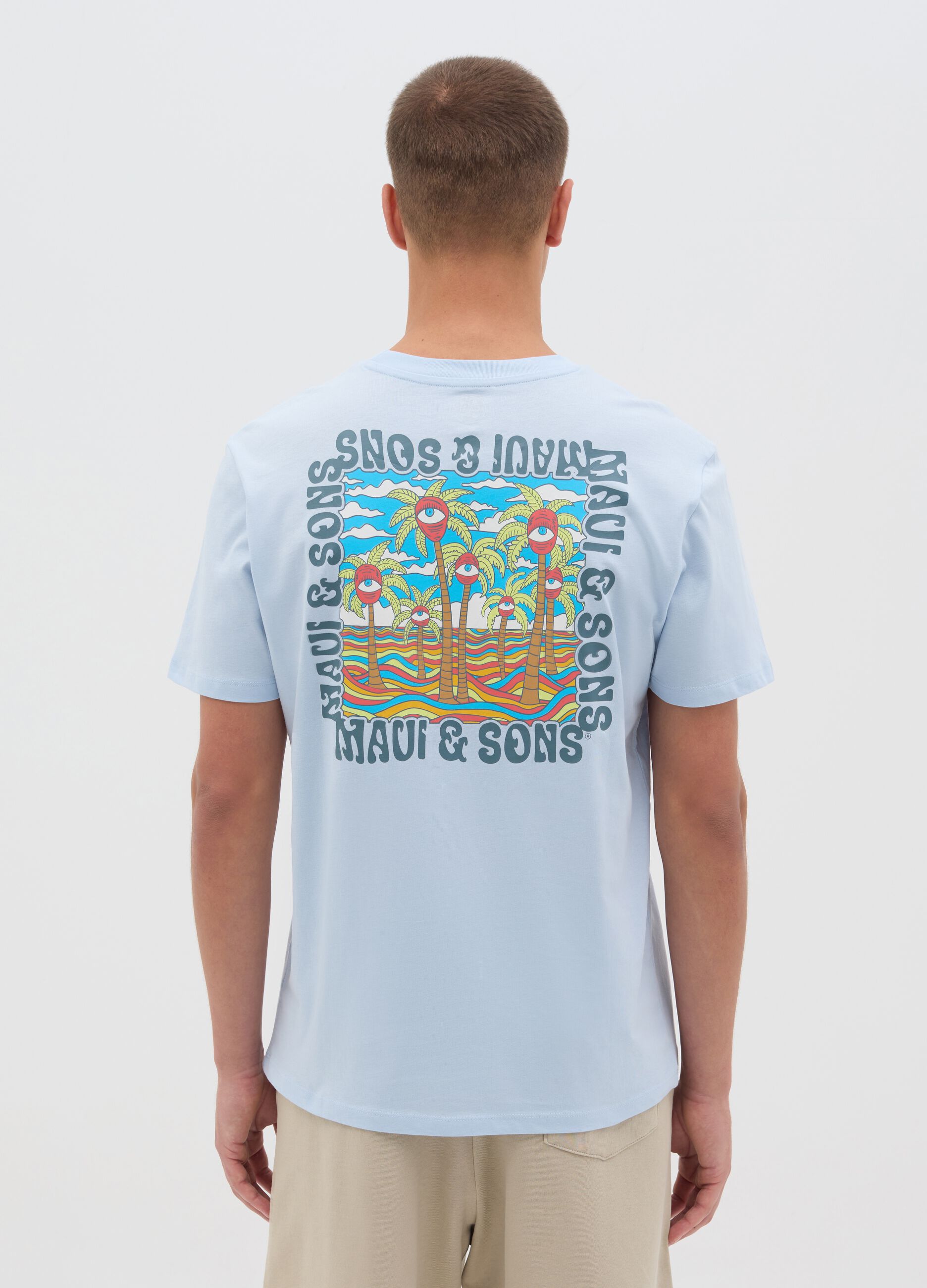 Men's pure cotton blue T-shirt regular fit with print