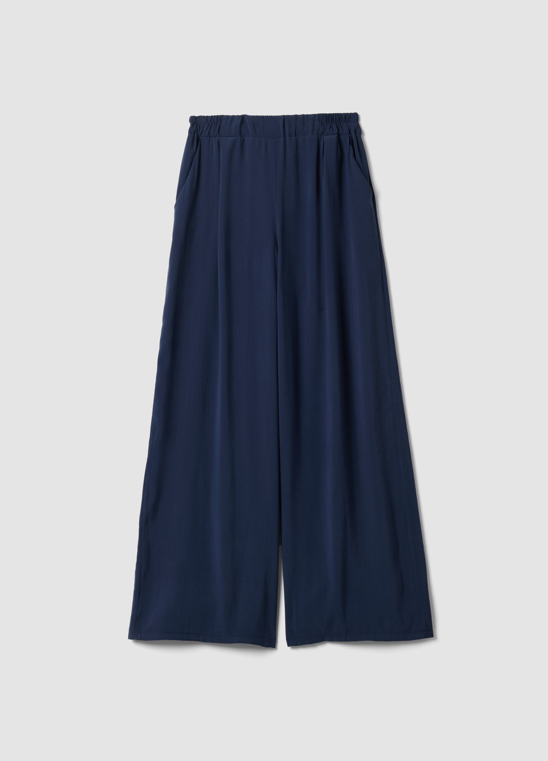 Blue viscose-blend palazzo trousers