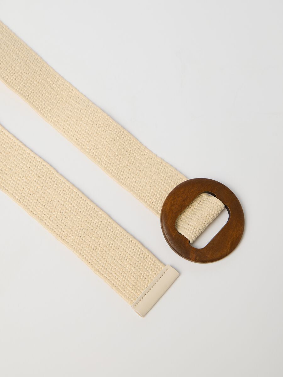 Cintura beige con fibbia in legno_1