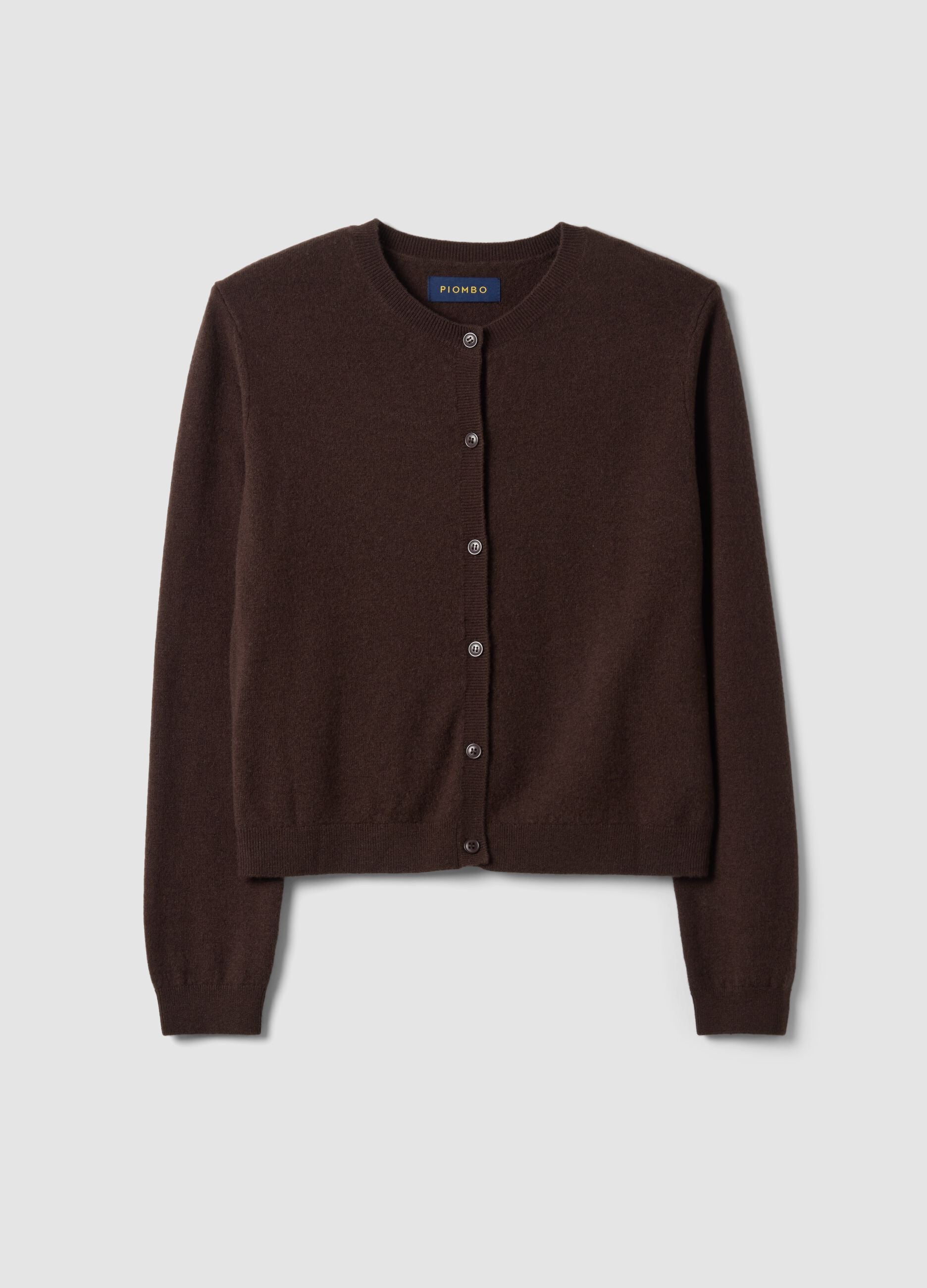 Cardigan marrone in pura lana con girocollo