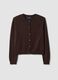 Cardigan marrone in pura lana con girocollo_0