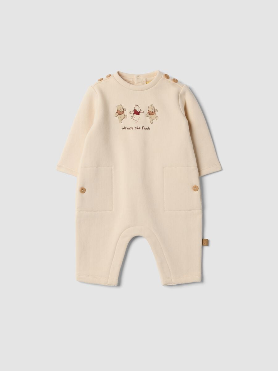 Tutina beige in puro cotone organico con stampa Winnie the Pooh_0