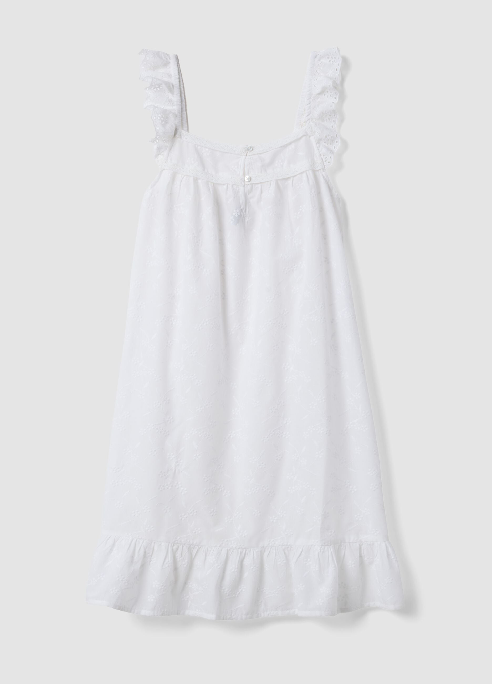 White organic cotton nightdress with ruffles