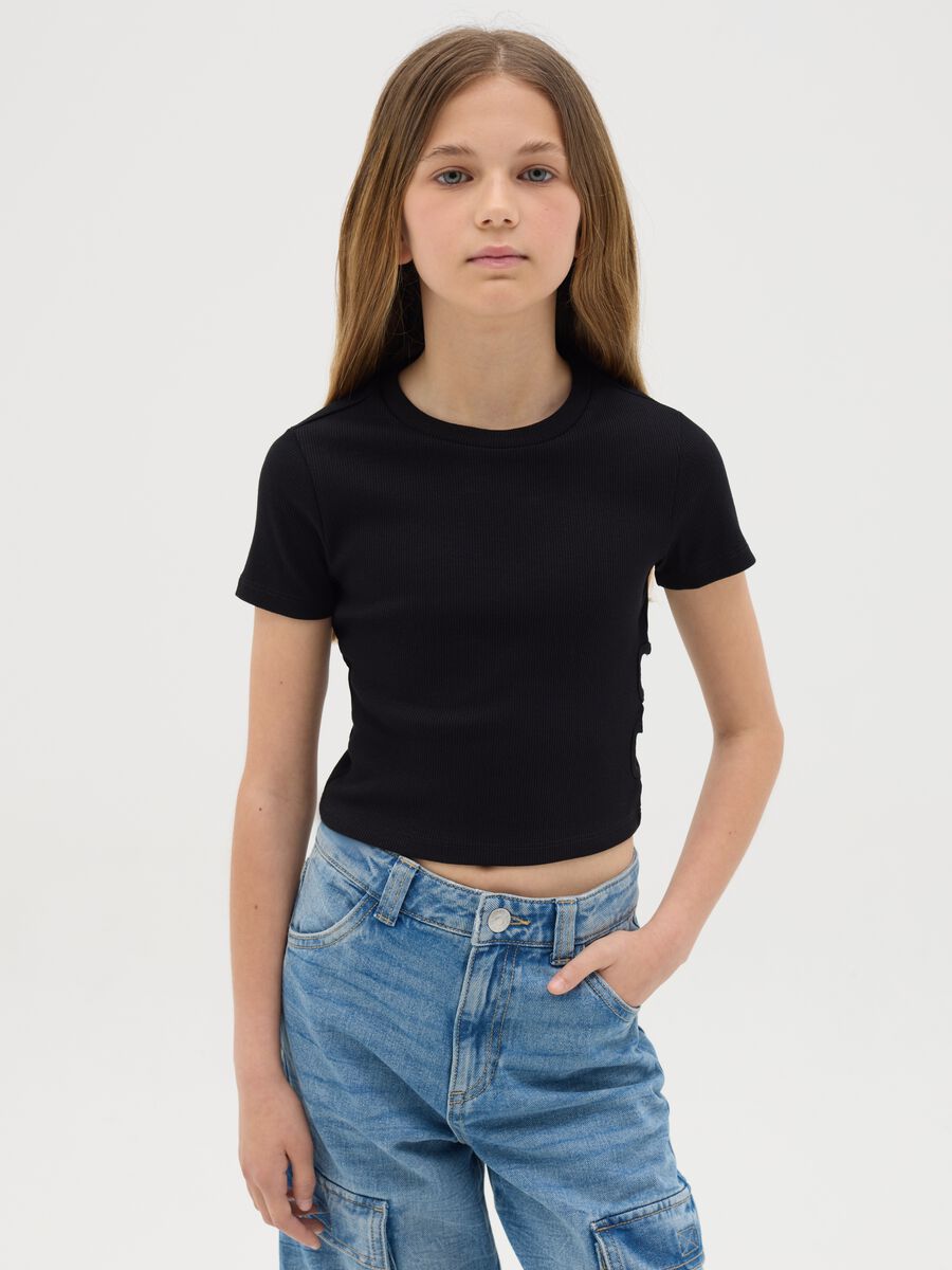 Black fitted t-shirt with side details for girl OVS Kids_0