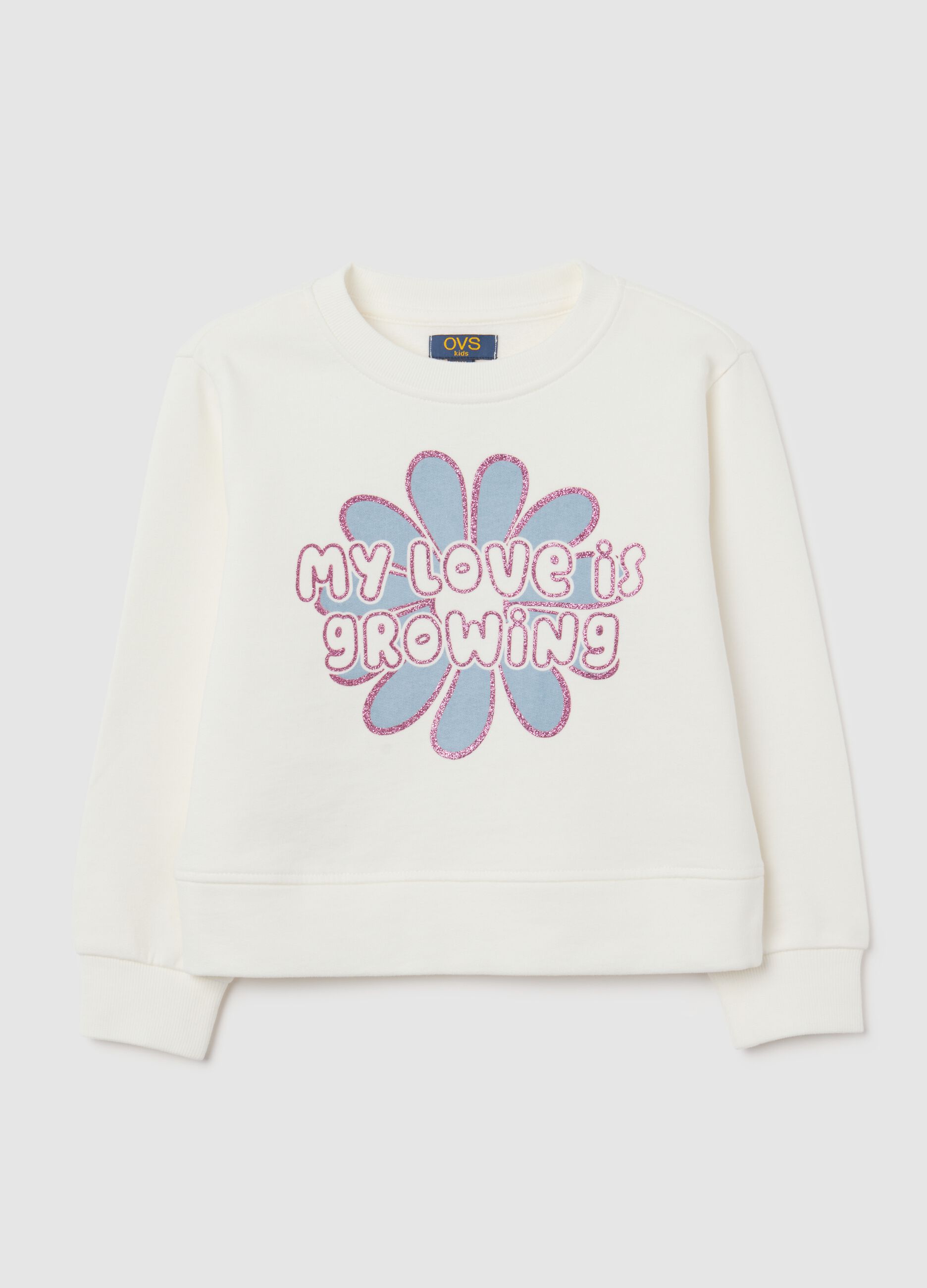 Girls' white pure cotton sweatshirt with regular fit