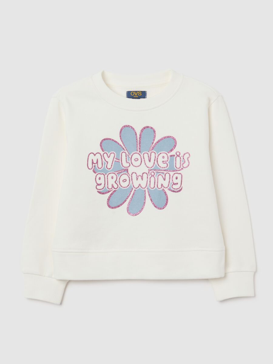 Girls' white pure cotton sweatshirt with regular fit_0