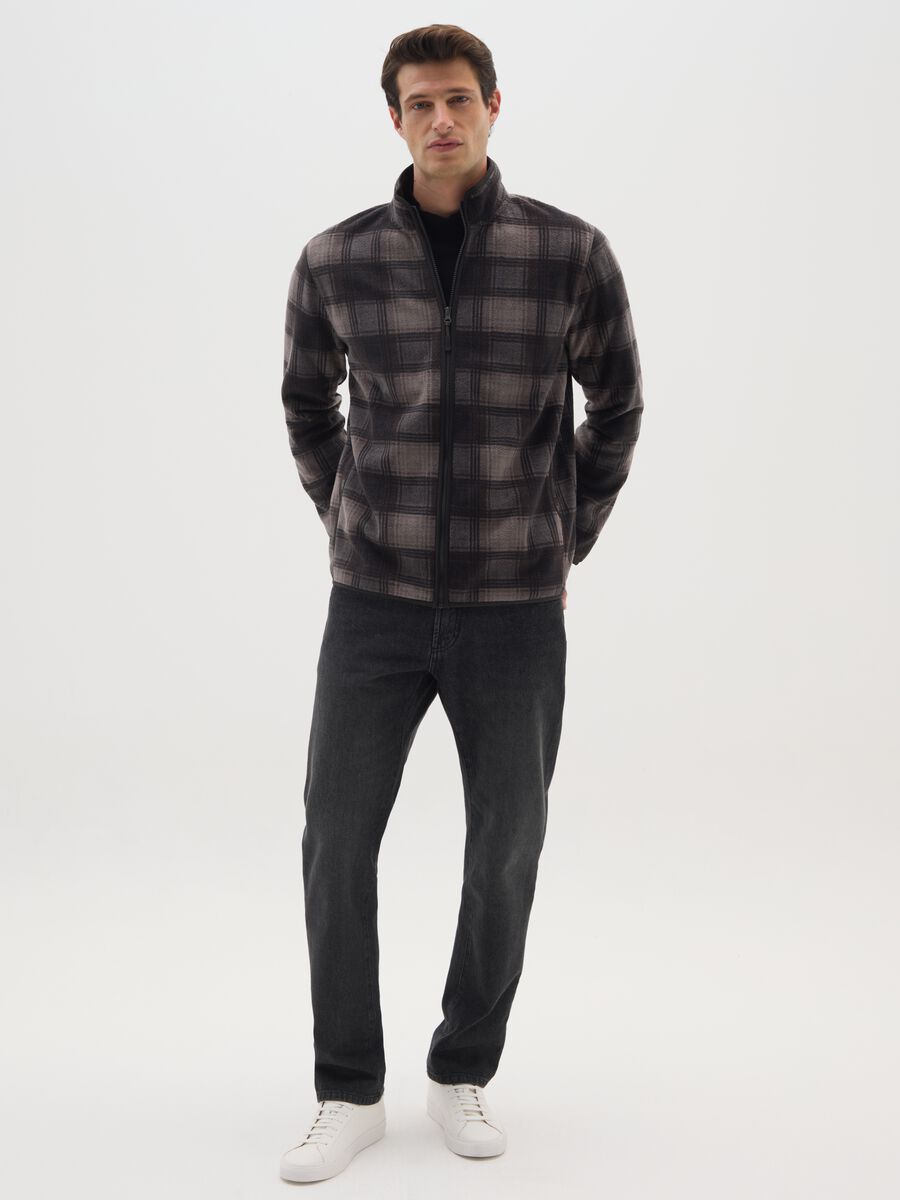 Felpa a collo alto con quadri multicolor regular fit in pile con zip_1
