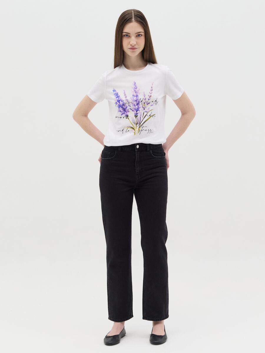 White cotton T-shirt with flower print_1