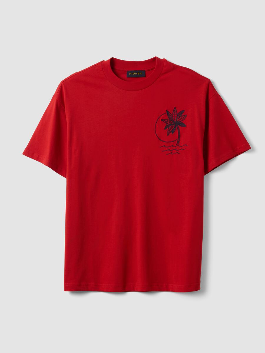 T-shirt in puro cotone rossa relaxed fit con ricamo_4