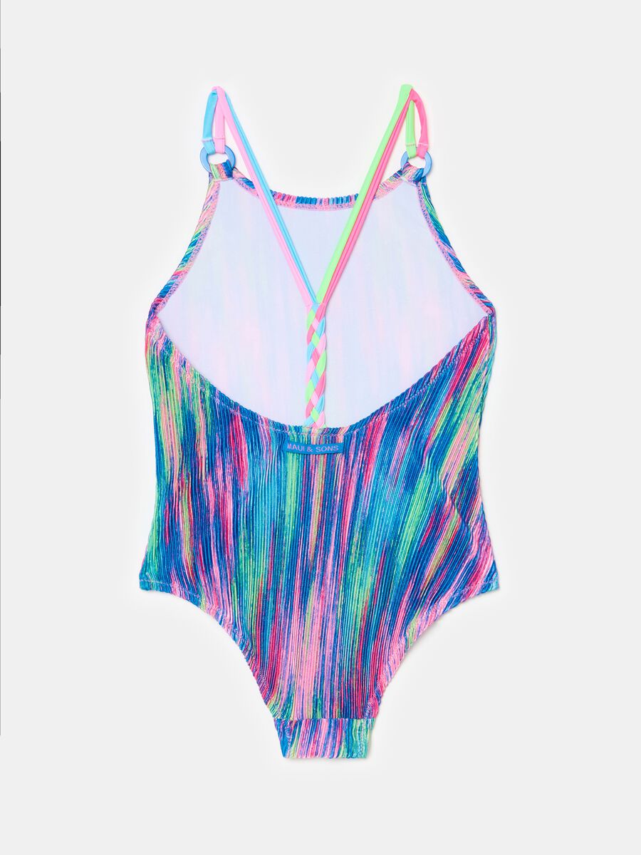 Tie-dye one-piece swimsuit with striped weave_1