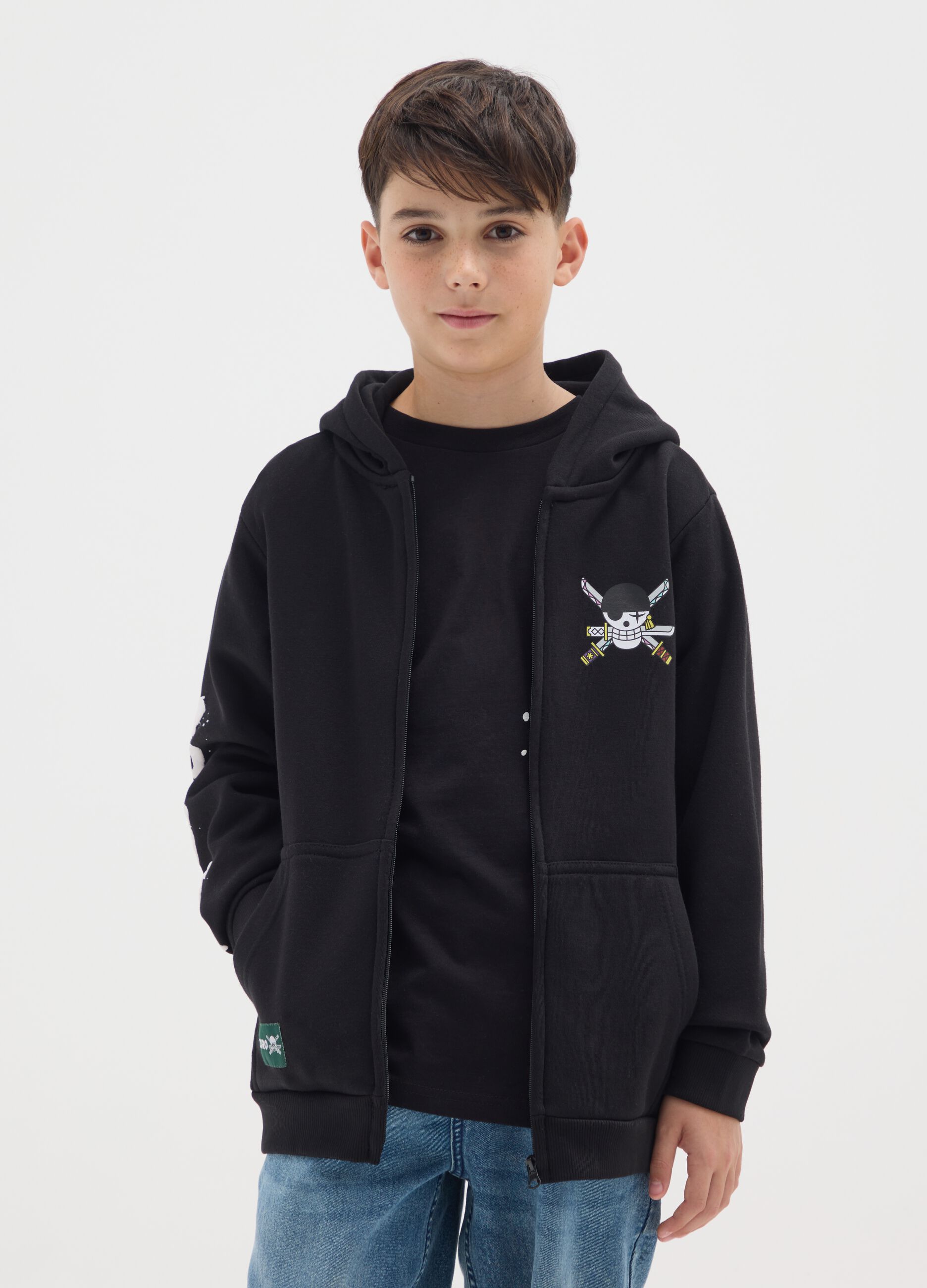 Black regular fit cotton blend kids' sweatshirt with print