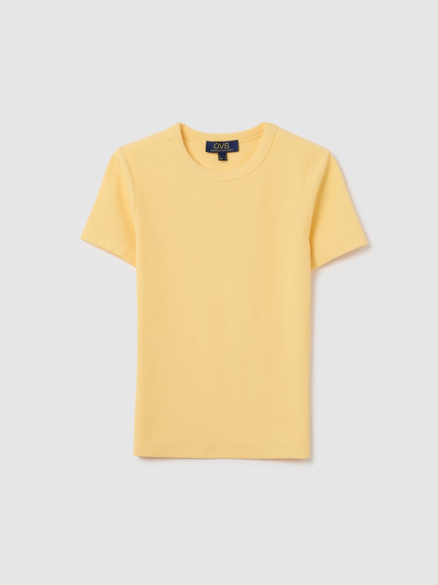 Yellow short-sleeved stretch cotton T-shirt OVS_4