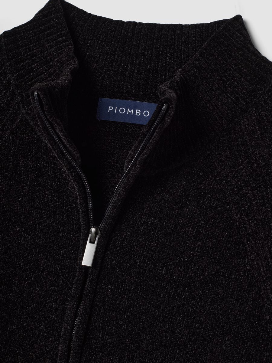 Cardigan nero full zip con colletto regular fit_5